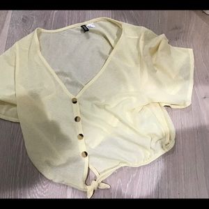 See-through yellow top, bathing suit cover /top.